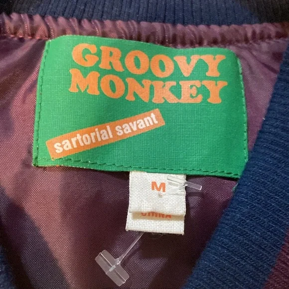 Max Studio Groovy Monkey Embroidered Bomber Jacket Sz Med - Picture 13 of 15
